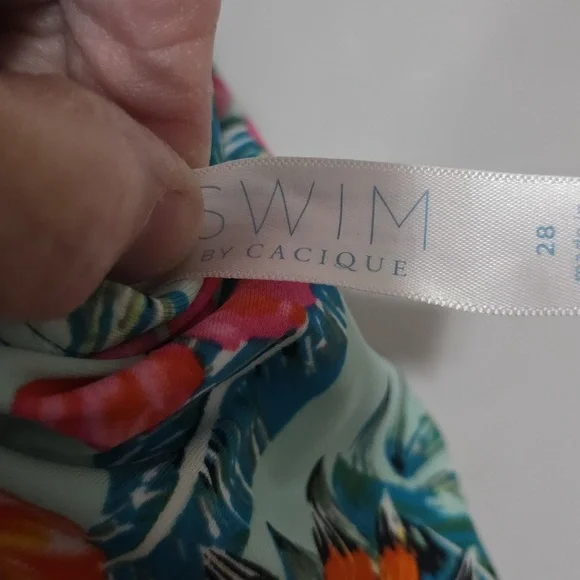 SWIM By Cacique Women's Swim TOP Bra W/Tank Overshirt Aqua Tropical Sz 28 EUC - Picture 2 of 14